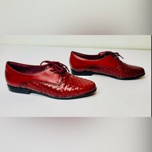 Trotters Leather Oxfords Size 7 N Lace Up Basket Weave Red